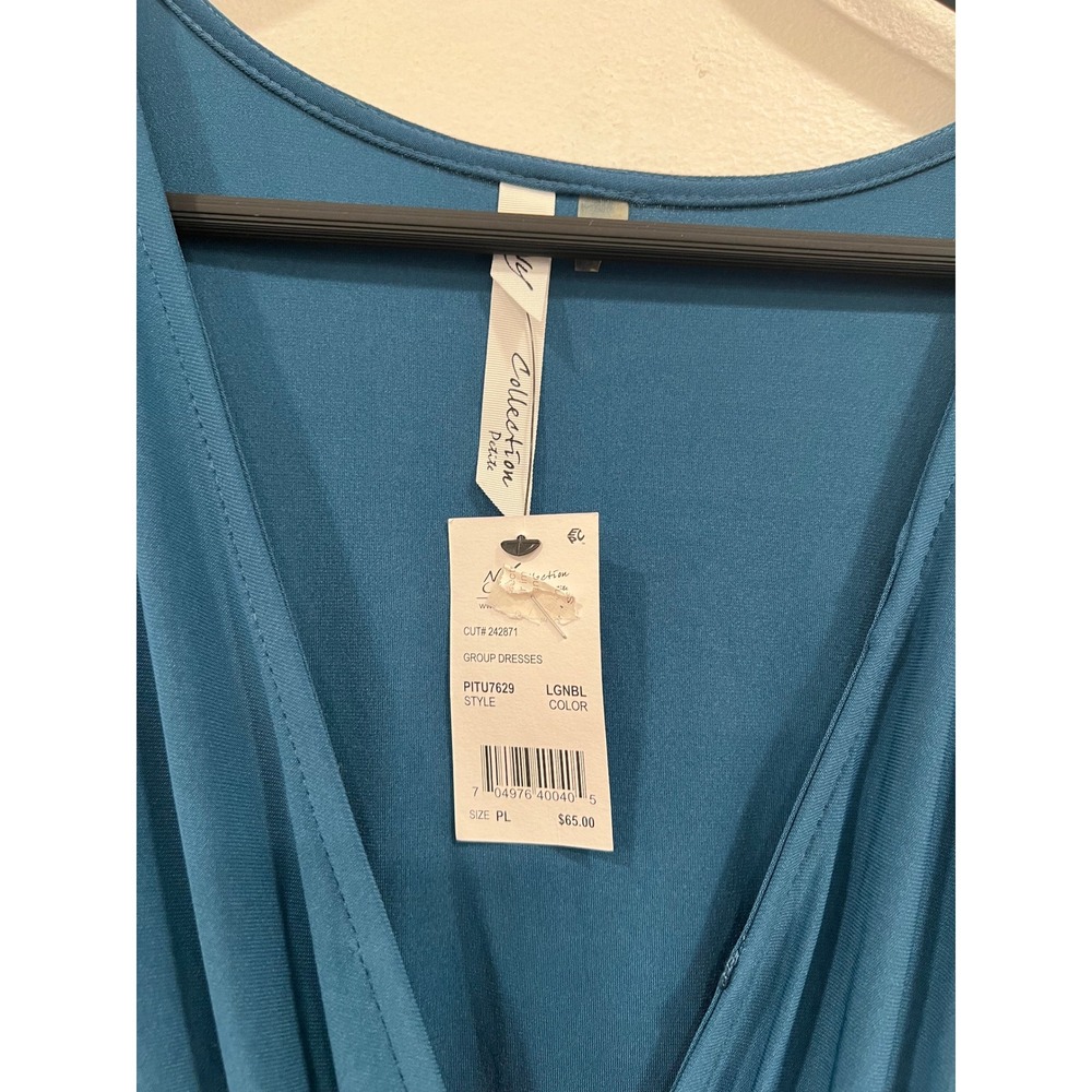 NY Collection Petite Jumpsuit Womens PL Teal Blue Wrap V-Neck Casual Elegant NWT - Picture 13 of 16